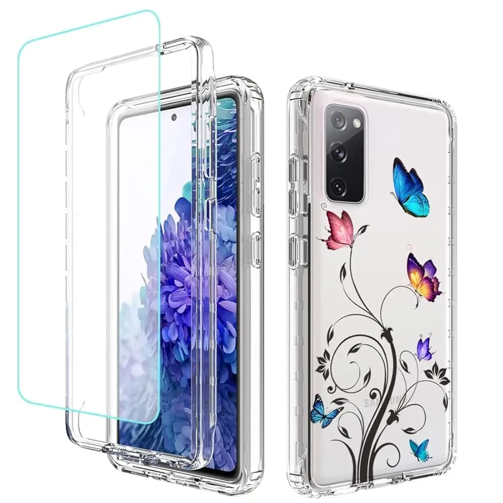 Custodia per Galaxy S20 FE 5G, custodia SM-G781U con protezione per lo schermo in vetro temperato, protezione completa con design floreale, custodia rigida