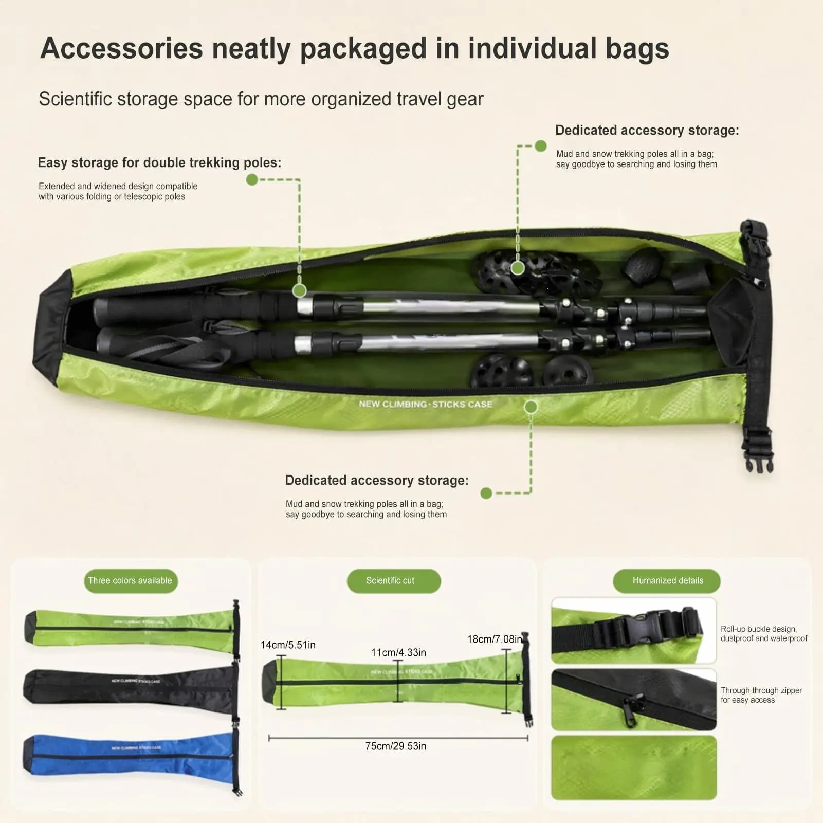 Pole Bag Walking Stick Organizer With Adjustable Drawstring Portable Trekking Pole Carrying Bag For Camping Outdoor
