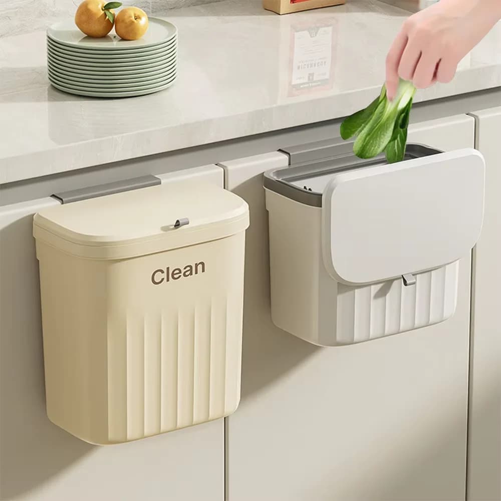 Covered Hanging Garbage Bin 8.5 Litre Capacity Wall And Cabinet Mounted Space Saving Trash Can With Sealing Lid Multipurpose Was