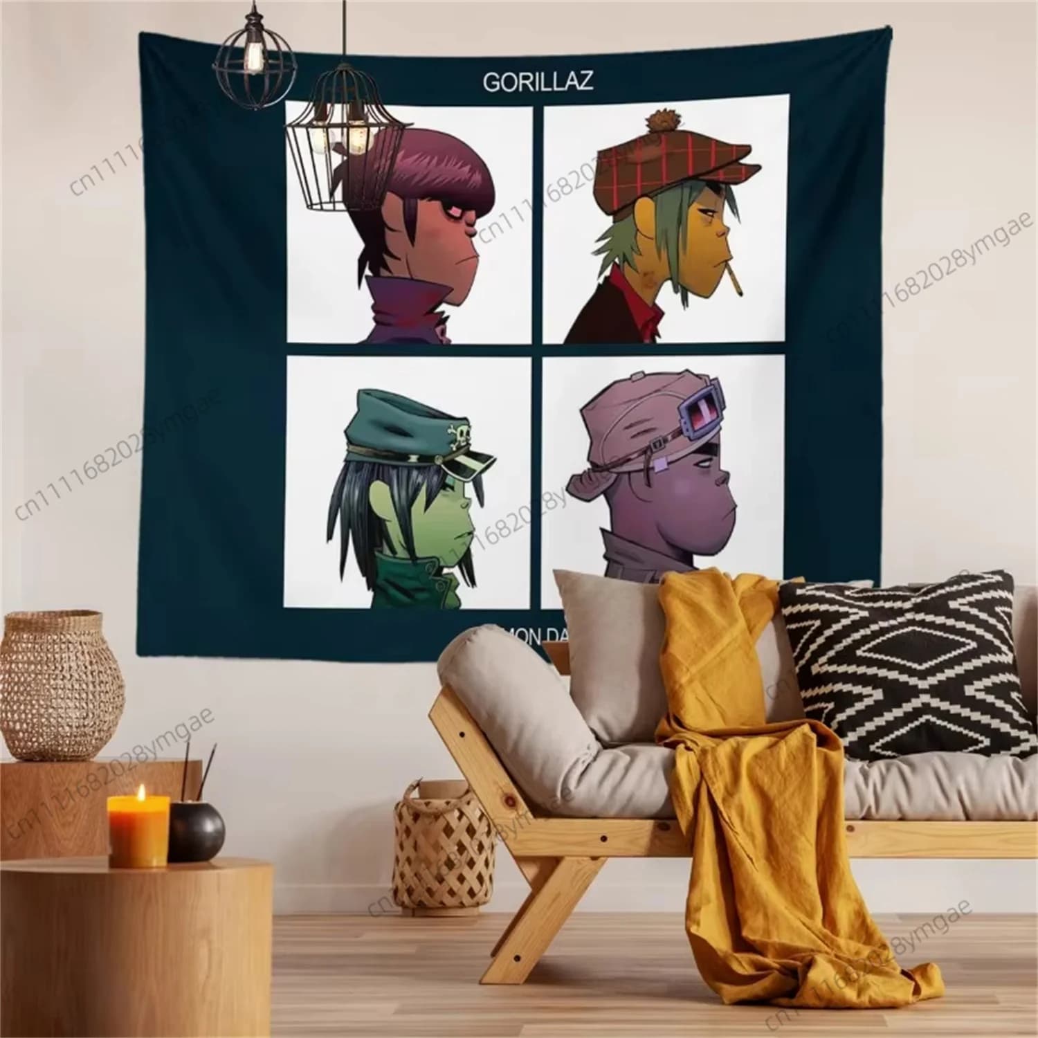 Cartoon Virtual Band Tapestry Gorillaz Demon Days Flag Wall Tapestries Aesthetic Teen Bedroom Backdrop Cloth Banner Room Decor