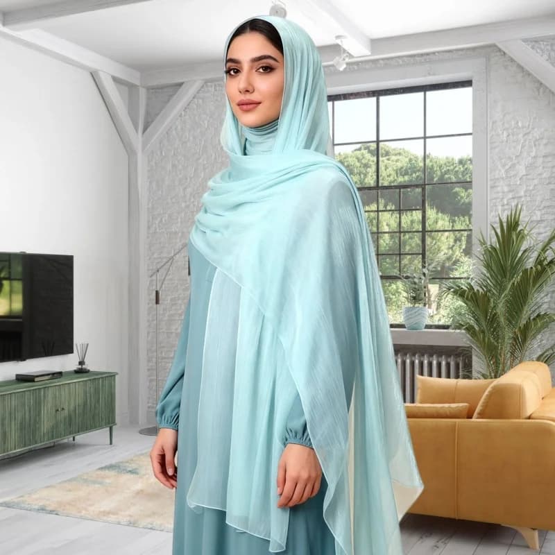 Horetong Muslim Hijab Malaysia Island Silk Crinkled Chiffon Long Scarf Soft Breathable Cool Shiny Islamic Head Wrap Shawl