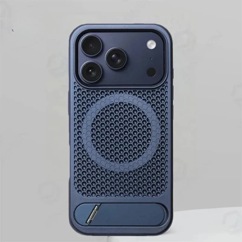 Heat Dissipation Stand Magnetic Shockproof Bumper Case For iPhone 17 Air 13 14 15 16 18 Pro Max Breathable Cover For Magsafe