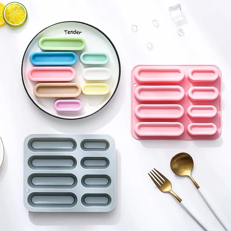 Stampo in silicone a 8 forme diverse con scanalature lunghe, stampo fai da te per torte, gelatine e cioccolato
