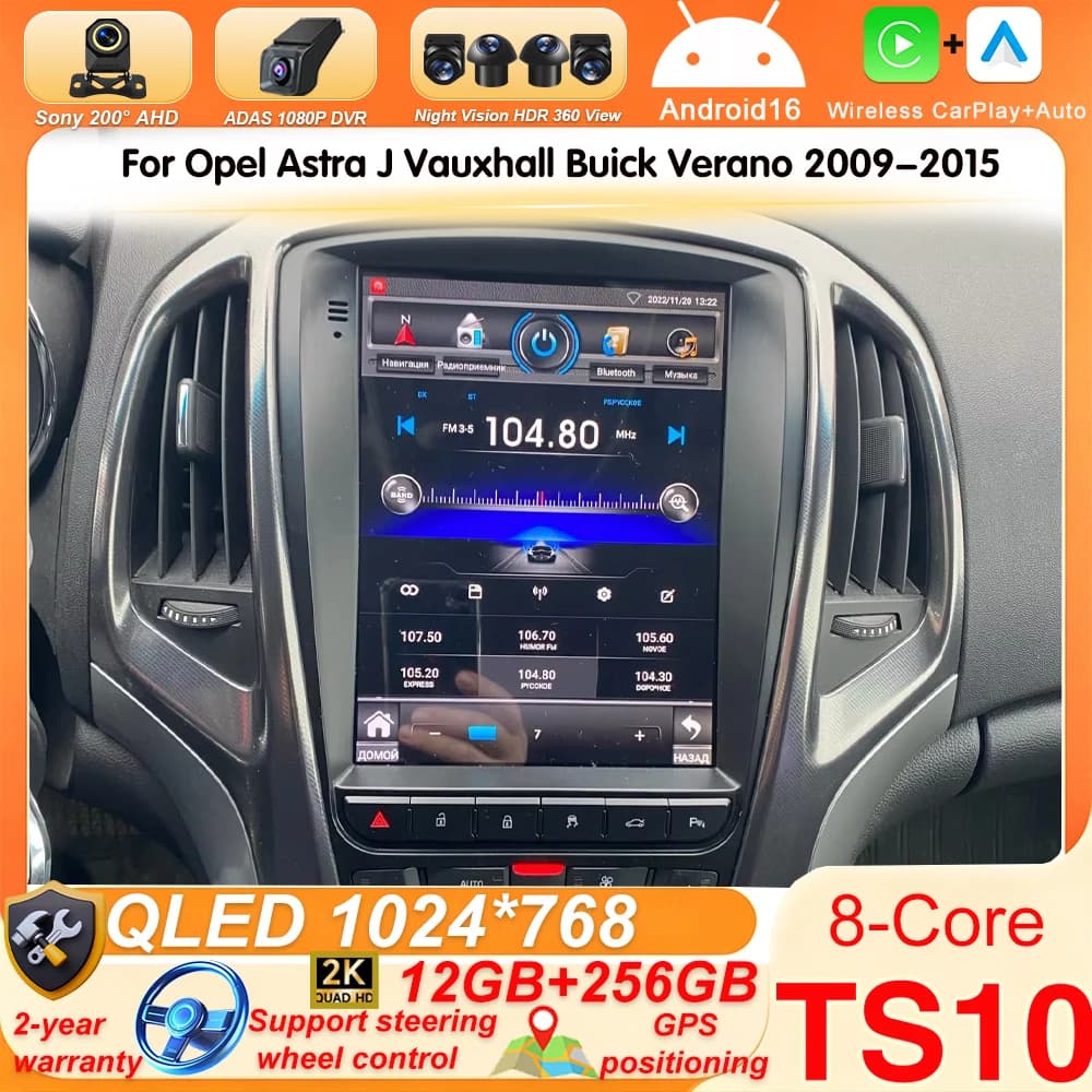 Android 16 Carplay For Opel Astra J Vauxhall Buick Verano 2009-2015 9.7 Inch Car Multimedia Player 5G Wifi Display Android Auto