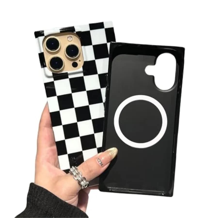 Checkered Strong Magnetic Case for iPhone 16 Pro Max Compatible with MagSafe - Rectangular Bold Checker Checkerboard - Shockpro