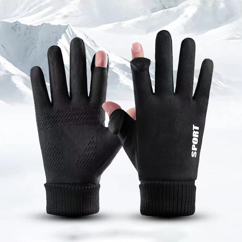 Guanti da ciclismo da uomo in pelle scamosciata calda inverno autunno guida guanti in pile touch-screen morbido flip-top antivento da corsa guanti antiscivolo