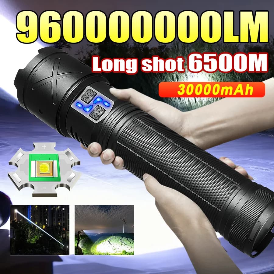 960000000LM 2026 Nuova torcia LED ultra luminosa USB a lungo raggio 6500M Torcia tattica Torcia zoom ricaricabile Lampada da lavoro per pesca da campeggio