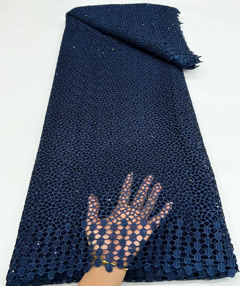 Navy Blue African Guipure Cord Lace Fabric 2026 Newest High Quality Water Soluble Lace Fabric Nigerian Party Dress Sewing