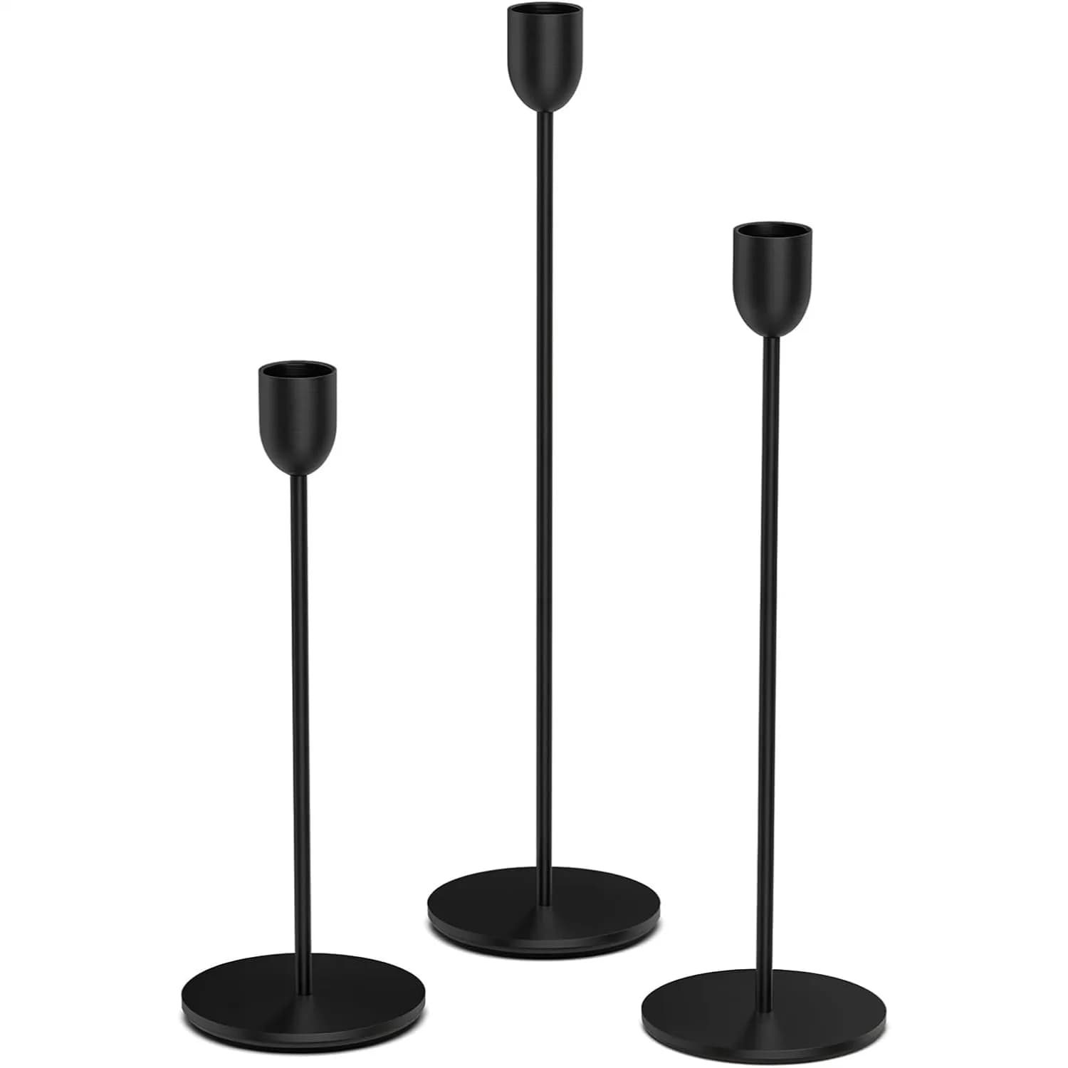 Set di 3 portacandele neri per centrotavola, supporti per candele a pilastro di diverse altezze, antiruggine, facili da riporre
