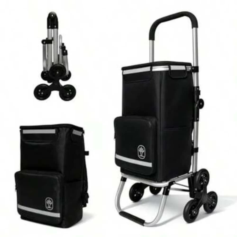 Foldable Stair Climbing Shopping Cart With Wheels 3 In 1 Grocery Trolley Backpack Hand Truck Lightweight Aluminum Frame Waterproof Insulated Bag Side Pockets Cart For Groceries Laundry Travel