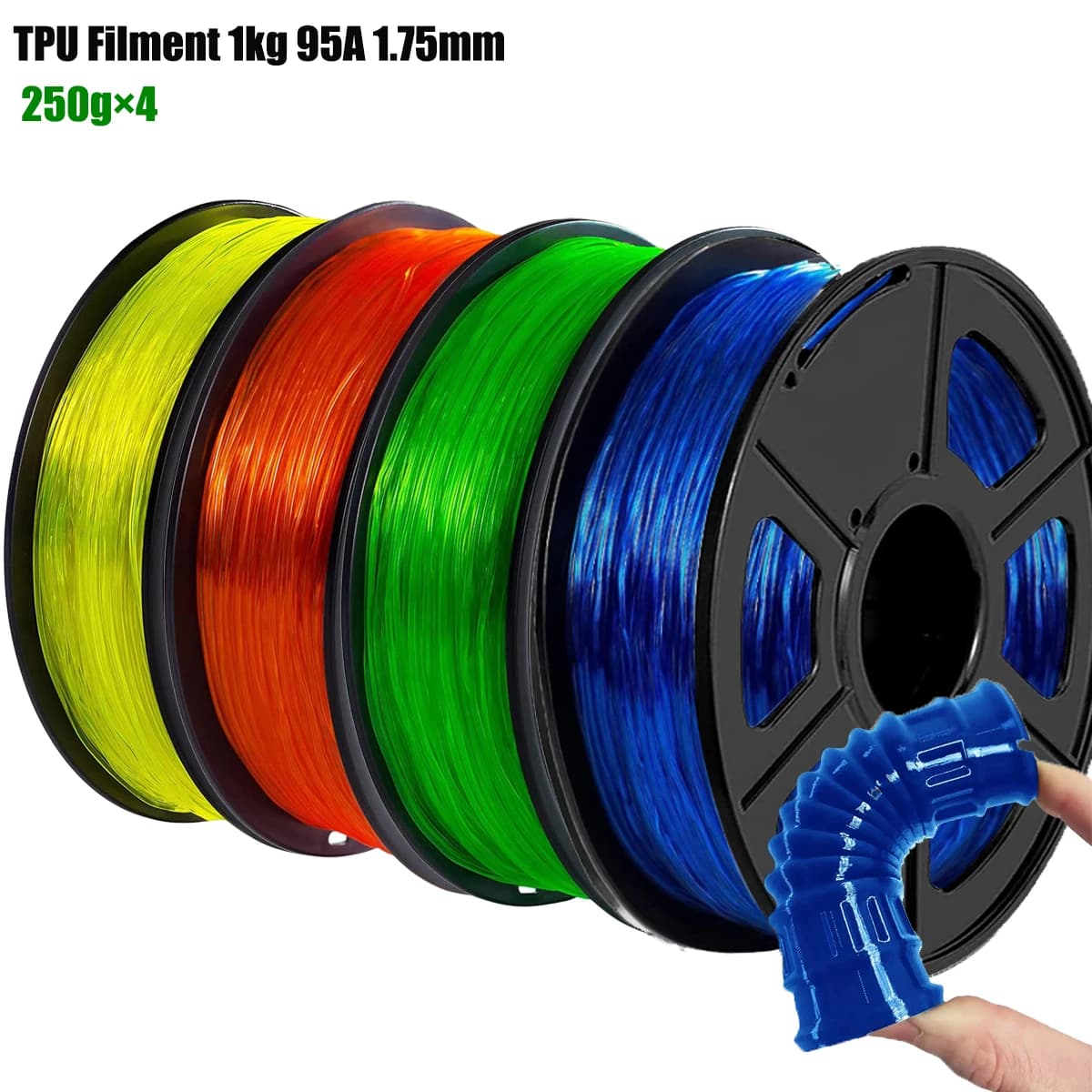 Consumption materials for soft flexible 3D printer with 1,75 mm transparent blue/green/orange/yellow TPU filament, 95A 250 g/500 g/1000 g