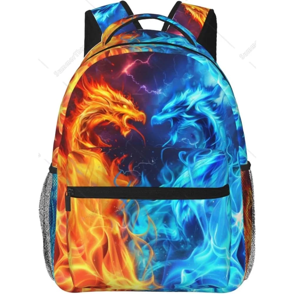 Zaino Dragons per ragazzi e ragazze Borse per libri rosso blu fuoco Borse per scuole medie elementari leggere e regolabili