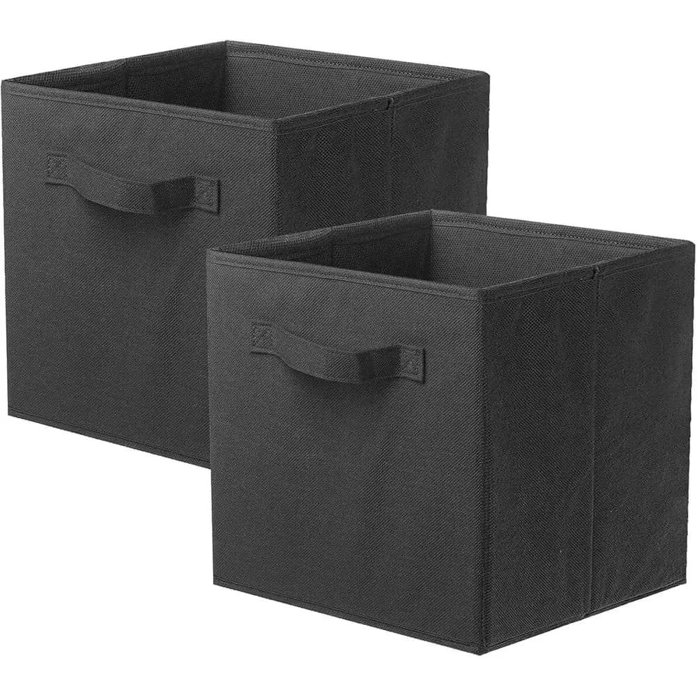 Set di 2 Cubi Organizzatori in Tessuto Nero per Armadi e Giocattoli