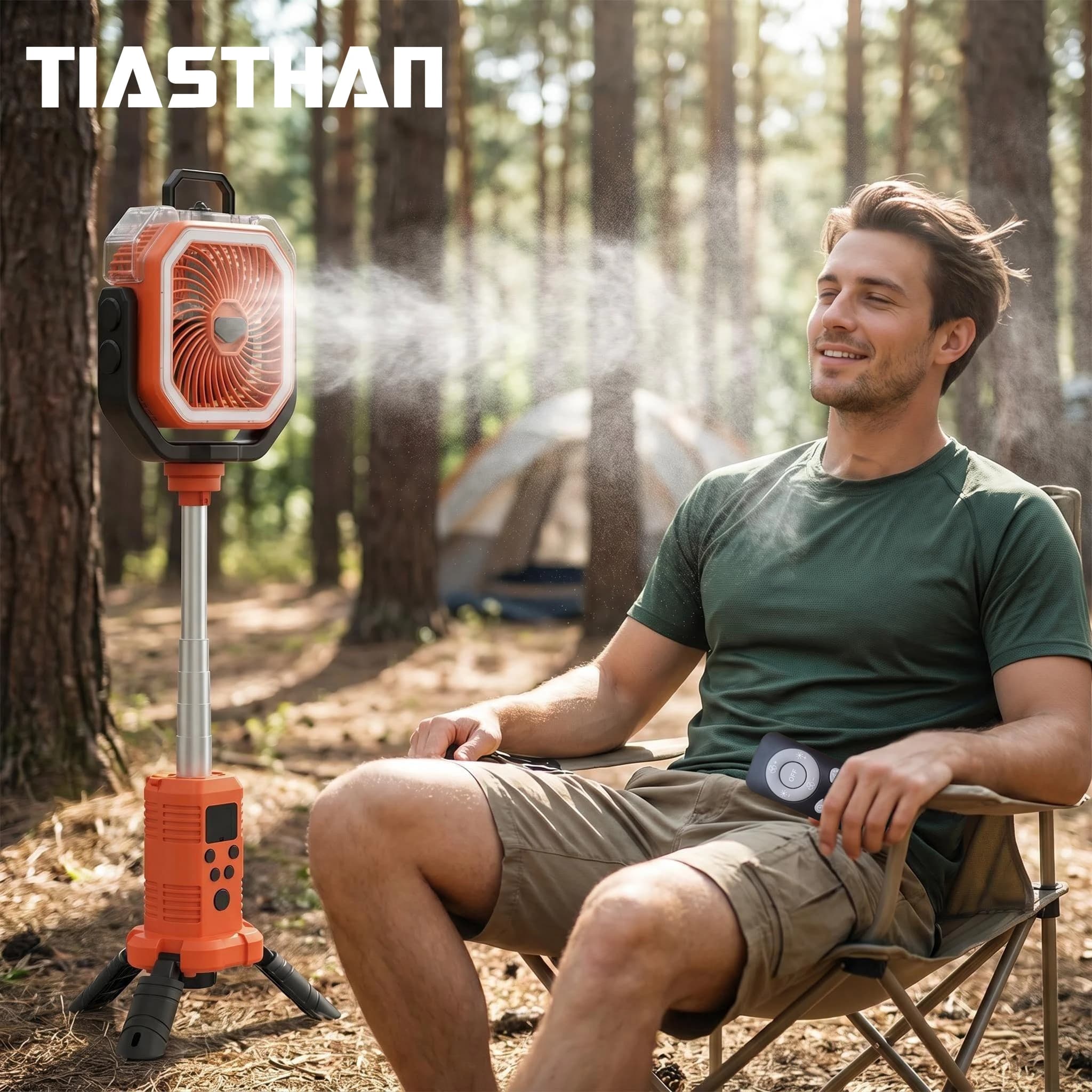 Ventilatore Portatile da Esterno Ricaricabile da 30000mAh con Telecomando, 4 Velocità di Vento Potente e Doppio Nebulizzatore per un Raffreddamento Rapido