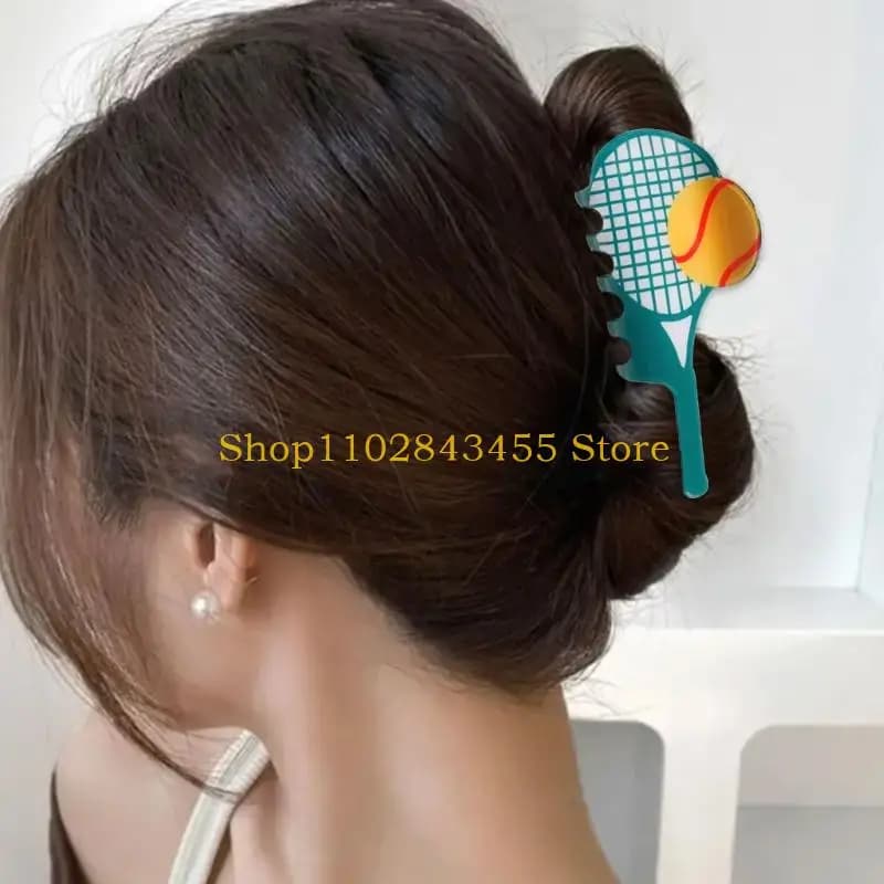49MC Unique Sports Hair Accessory Tennis Racket Design Hairpin Lightweight And Secure Clamp For Sports Fitness