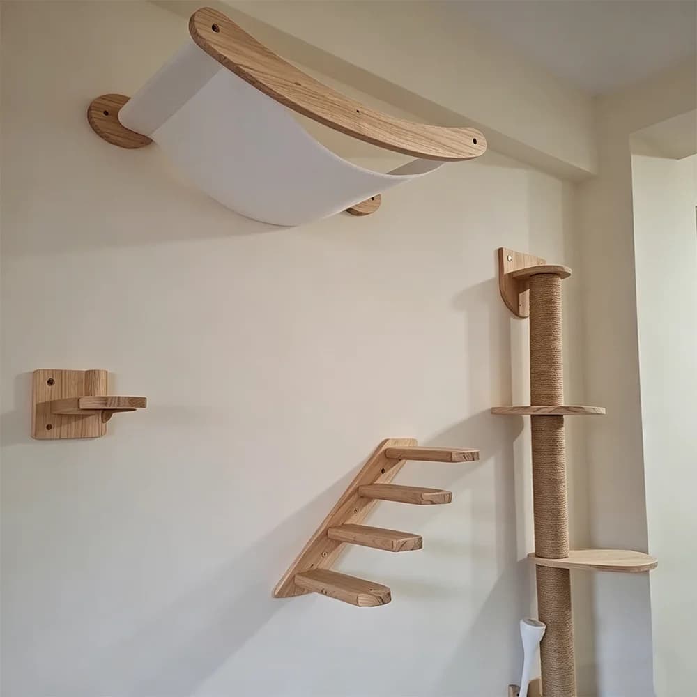 Corda per Arrampicata per Gatti, Montata a Parete, con Gradini in Legno Massello e Corda in Sisal, per Addestramento Artigli Gattini, Arredamento per Gatti da Interno