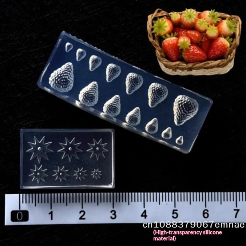[ZYAS] Mini Stampo in Silicone 3D a Forma di Fragola Multi-Misura per Resina, Argilla, Fai da Te, Casa delle Bambole, Strumento per Creare Frutta in Miniatura