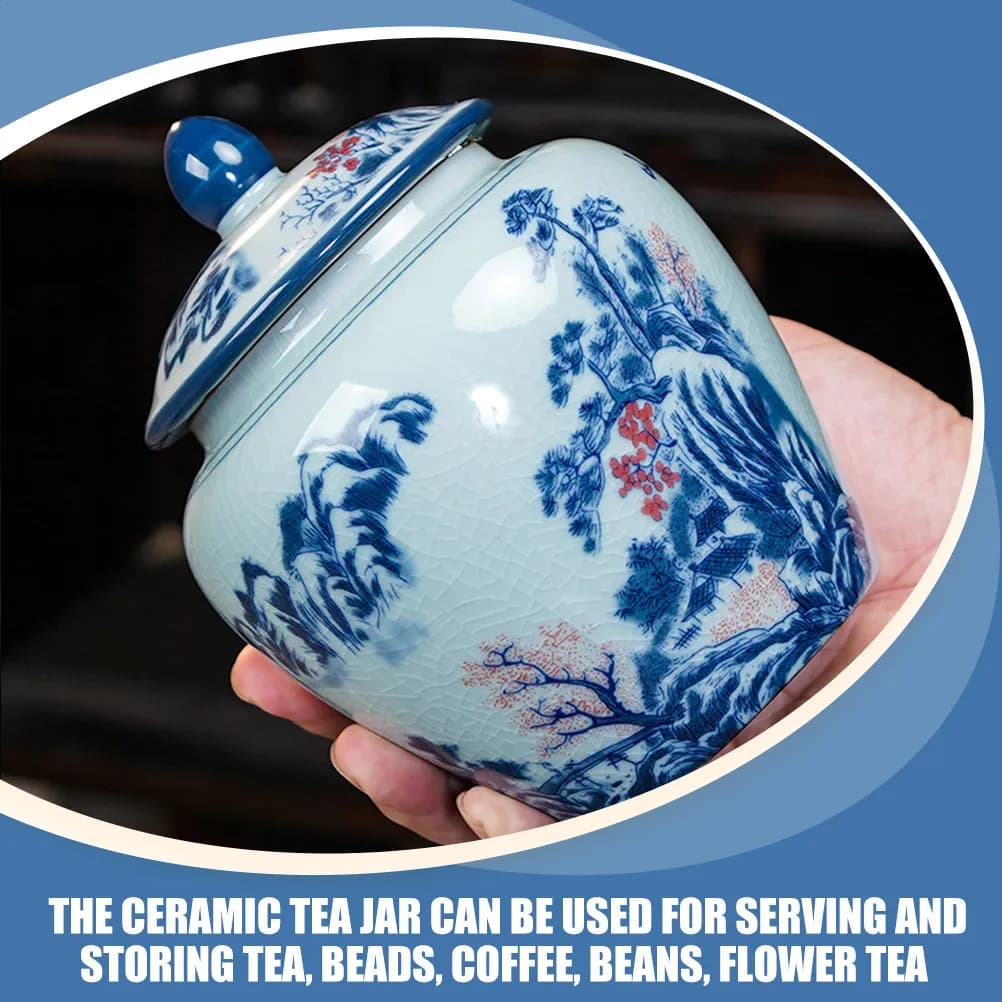 Ceramic Tea Jar Vintage Chinese Style Sealed Lid Food Storage Canister Coffee Bean Loose Tea Container Kitchen Organizer