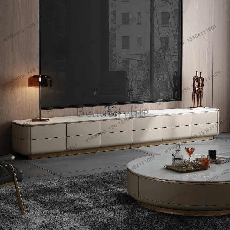 Mobile TV Minimalista di Lusso con Ripiani Portaoggetti, Tavolo TV da Terra per Soggiorno, Arredamento Replica