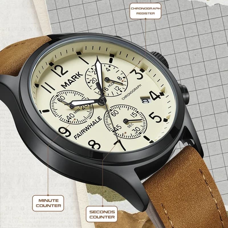 Mark Fairwhale Orologio da polso al quarzo da uomo alla moda, cinturino in pelle luminoso, cronografo multifunzionale, orologi da uomo, reloj Hombre