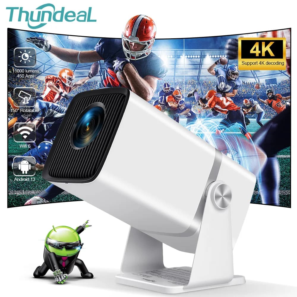 Proiettore Smart Android ThundeaL TD80W 4K, 450 ANSI, WiFi6, Mini Portatile a Tiro Corto per Home Theater