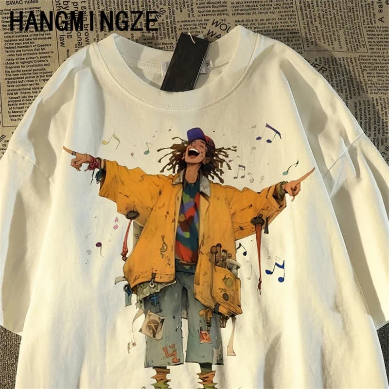 American Street T-shirt casual retro loose summer short sleeves printed custom for men and women Harajuku Y2k