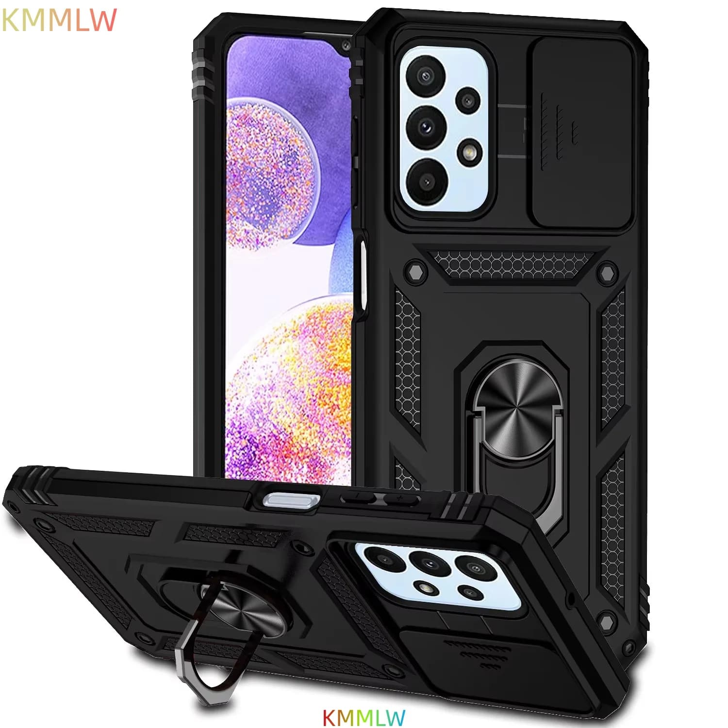 Custodia Armor per Samsung Galaxy A53 A04 A04S A13 A72 A52 A52S A32 M23 M13 con Anello di Supporto Antiurto e Protezione Lente