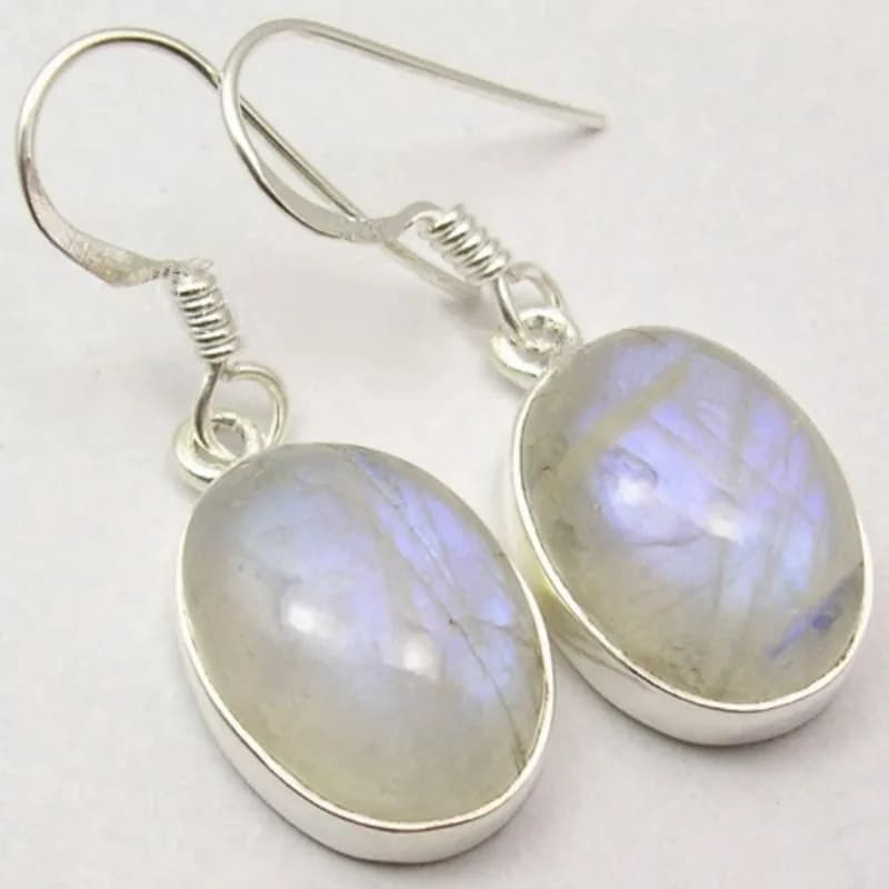 Orecchini pendenti in pietra di luna imitazione intarsiata ovale in metallo color argento moda semplice per gioielli da donna