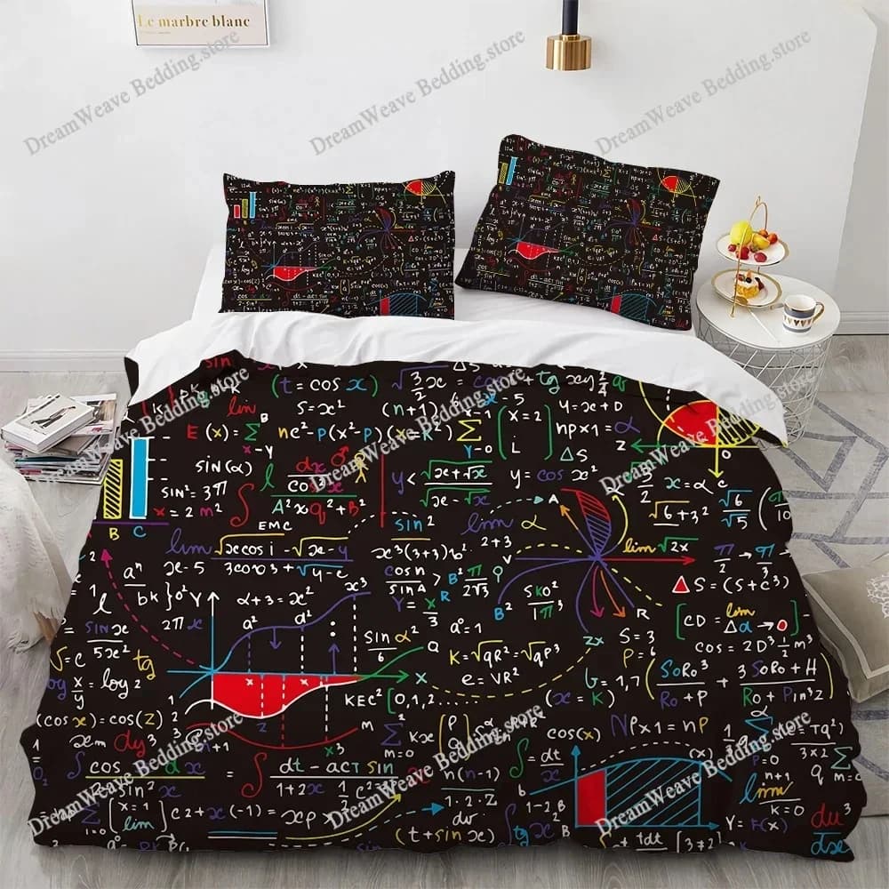 Set Copripiumino con Formula Matematica, Misura King Queen Full, Set Biancheria da Letto in Microfibra per Bambini e Adolescenti, Copripiumino con Federa9