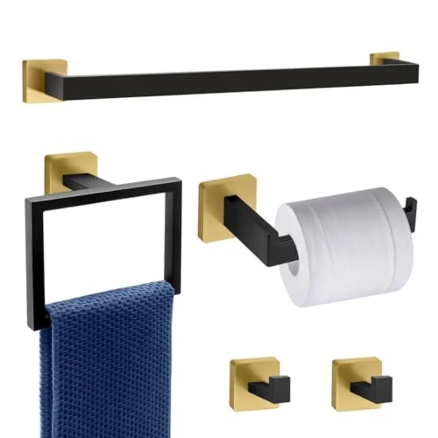 Set di 5 Portasciugamani - Accessori per il Bagno con 2 Ganci per Asciugamani in Acciaio Inossidabile Montati a Parete - Set Portasciugamani Quadrato