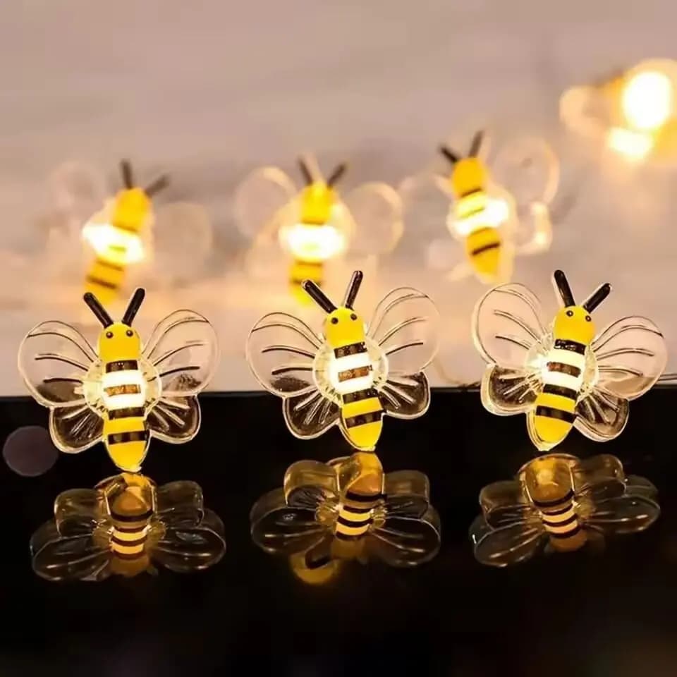 Luci decorative a forma di ape da 10 pollici (39,37 pollici) con 10 luci, luci a stringa da 2 m (20 luci), alimentate a batteria (senza spina)