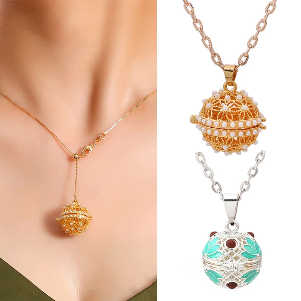 Painted Aromatherapy Cage Pearl Necklace Essential Oil Diffuser Locket Pendant Music Ball New Simple Flowers Women Jewelry Gift