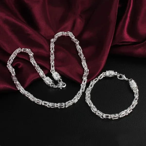 Set di Gioielli Classico in Argento Sterling 925, Collana e Bracciale con Catena Geometrica 6MM per Uomo, Ideale per Feste e Matrimoni, Regalo di Natale Raffinato