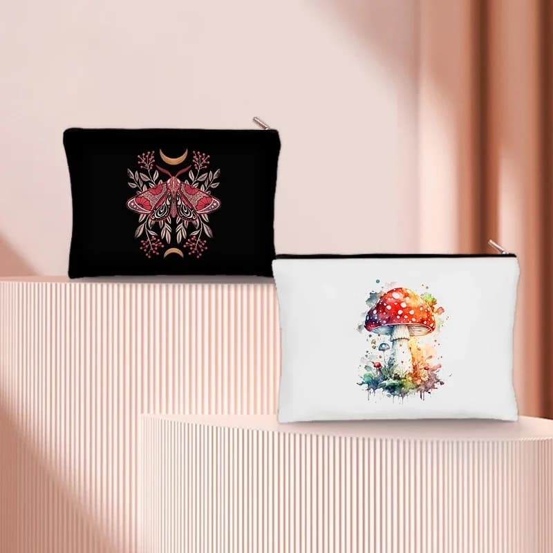 Sacchetto di immagazzinaggio cosmetico del fungo di fantasia astuccio per piante a base di erbe astuccio per Organizer per trucco da viaggio pochette regalo piccola borsa portatile