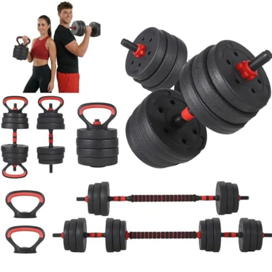 Set di Manubri Regolabili 21/26/32/44/55/66 libbre, Pesi Liberi con Asta di Collegamento in Schiuma, Set 7 in 1 Utilizzabile Come Kettlebell