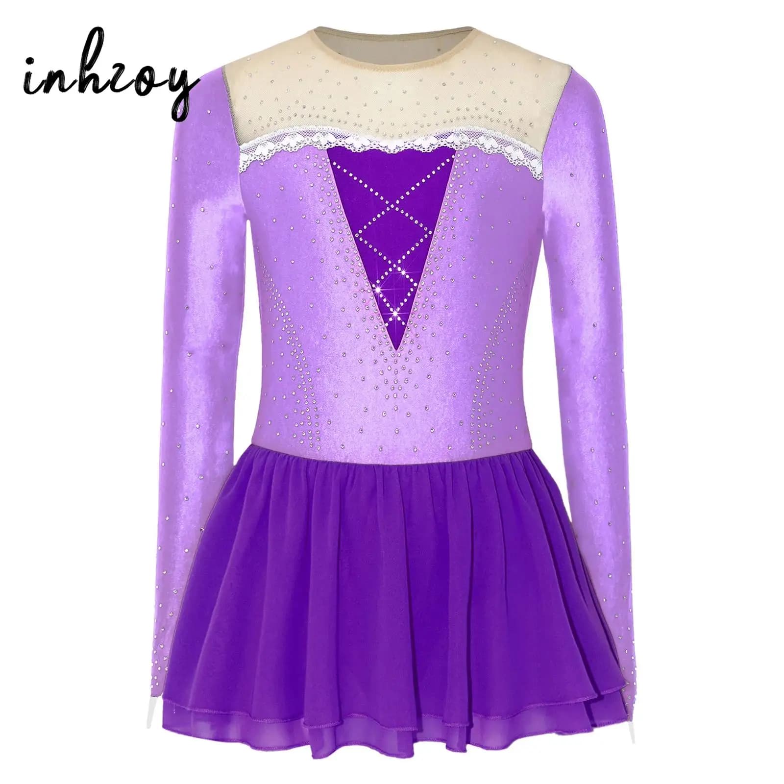 Vestito da Pattinaggio Artistico per Bambine, Costume da Ballerina, Abito da Danza per Esibizioni Scolastiche e Spettacoli di Talento