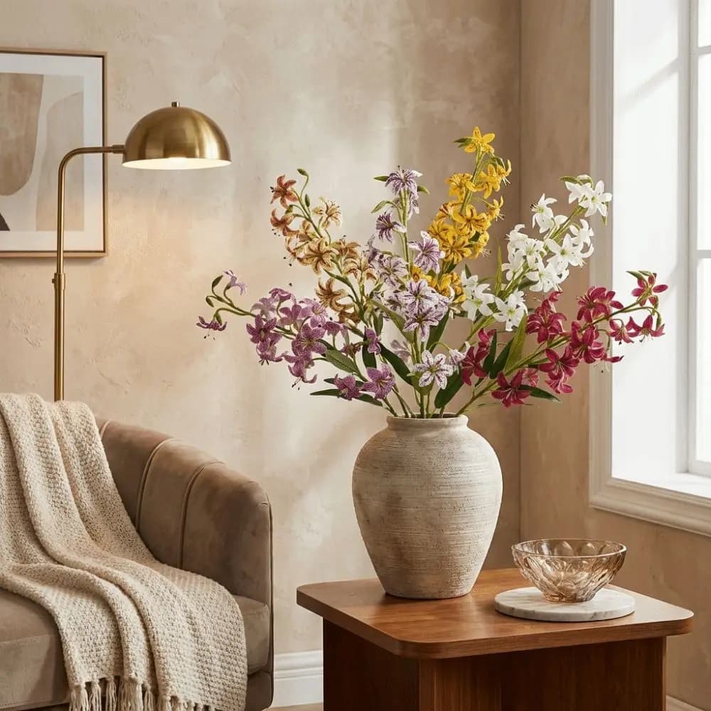 Ramo di Fiori Artificiali in Plastica, Piante Verdi Realistiche, Fiori Finti al Tatto Naturale, Composizioni Floreali Fatte a Mano per Vetrine