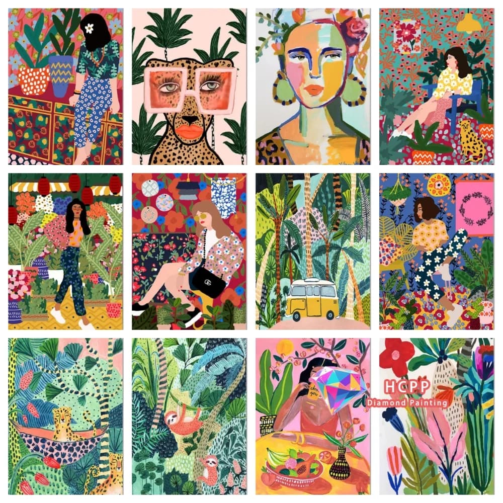 Tropical Colorful Girl Car Flower Koala Diamond Painting Kit Square Round Diamond 5D DIY Mosaic Handmade Art Gift Home Decor
