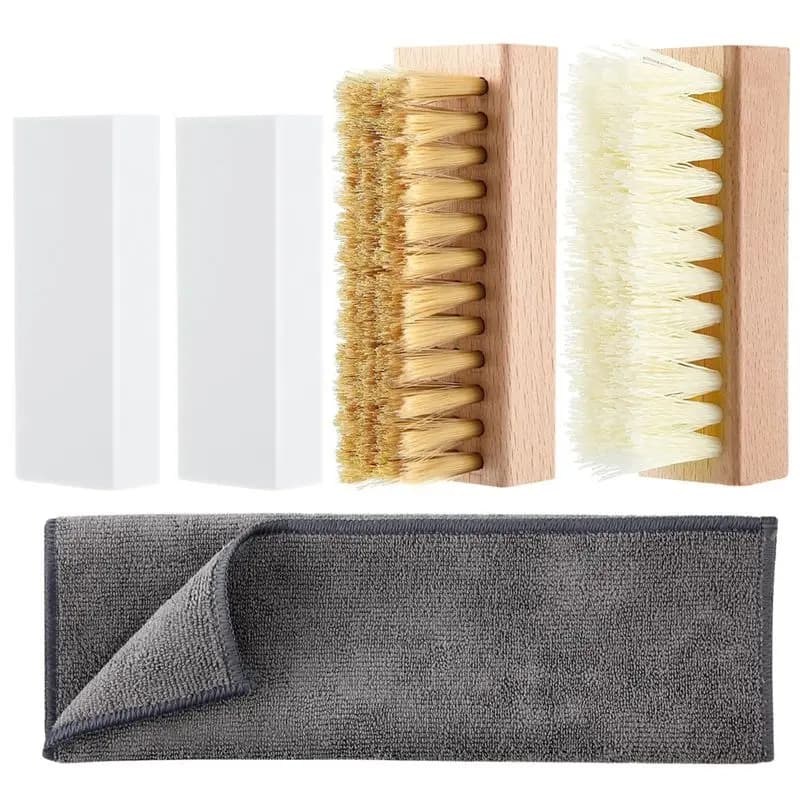 Kit di pulizia per scarpe e borse A96K-Boots, 5 pezzi, per pelle scamosciata e nabuk, con spazzole in ottone e nylon, 2 gomme per pelle scamosciata, panno in microfibra