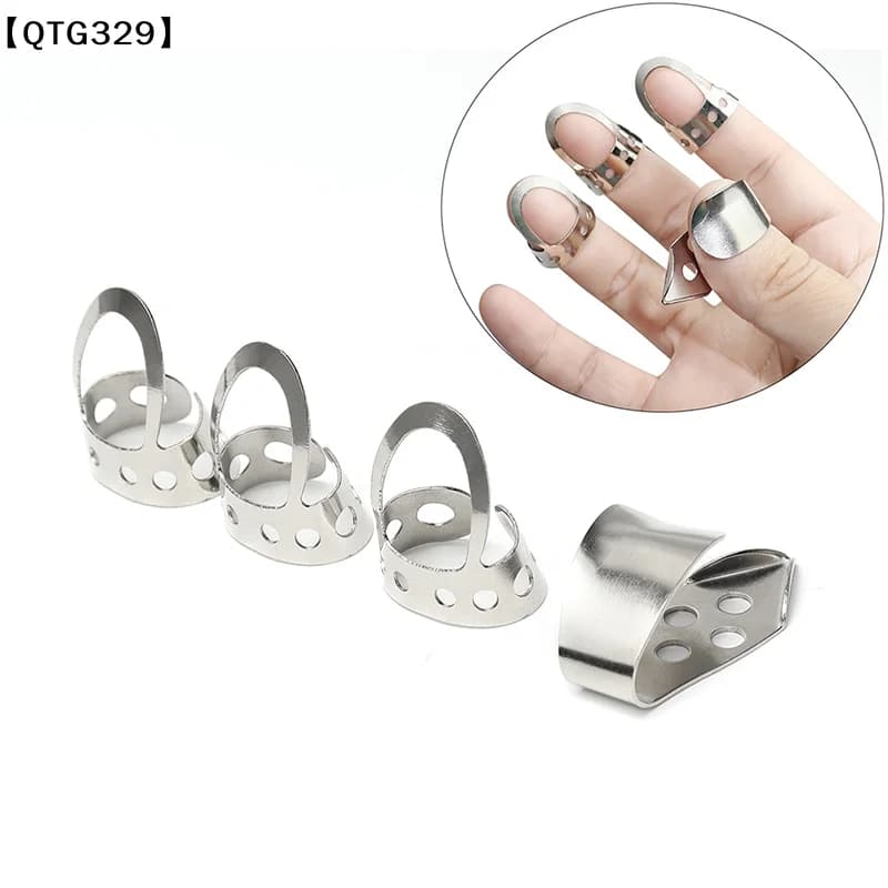 【QTG329】4pcs Adjustable Fingerpicks Acoustic Guitar Banjo Pick Plectrum Silver Stainless Steel guitar finger perforated paddle