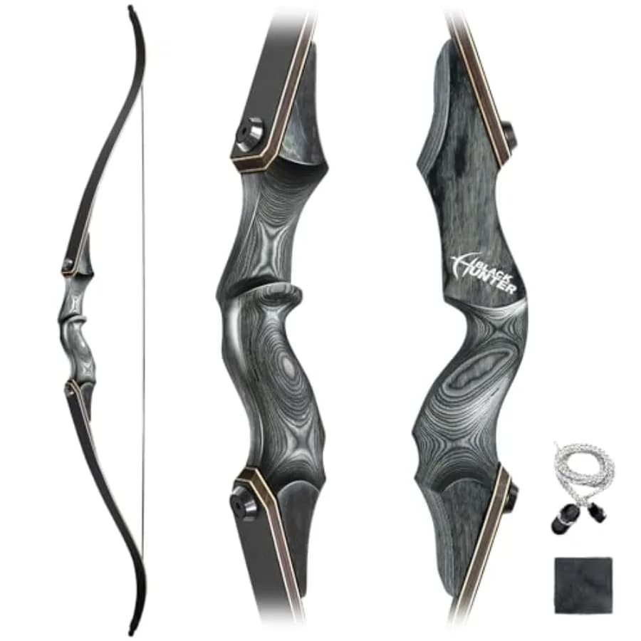 Arco Ricurvo Smontabile Black Hunter 60 Pollici con Flettenti in Bambù per Tiro con l'Arco, Caccia e Pratica di Tiro al Bersaglio