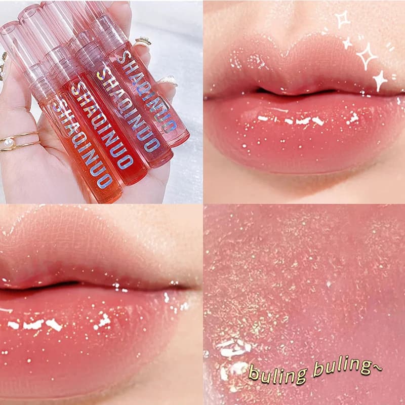 Pack of 4 shimmering lip balm, lip care oil, hydrating and moisturizing transparent glass lips