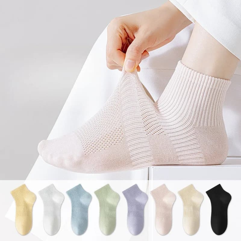 1Pair Solid Colors Women Spring Summer Cotton Comfortable Breathable Mesh Ankle Socks Casual Soft Short Socks for Daily Commute