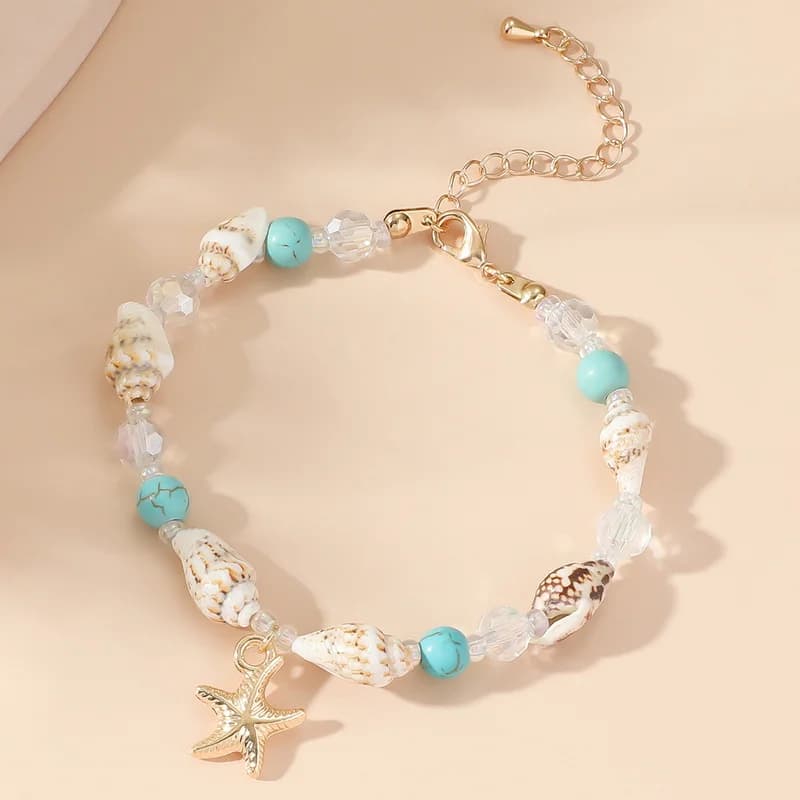 Braccialetti e Cavigliere Boho con Stella Marina e Conchiglia per Donne, Graziosi Braccialetti Regolabili con Perline di Conchiglia, Gioielli Estivi da Spiaggia per Ragazze