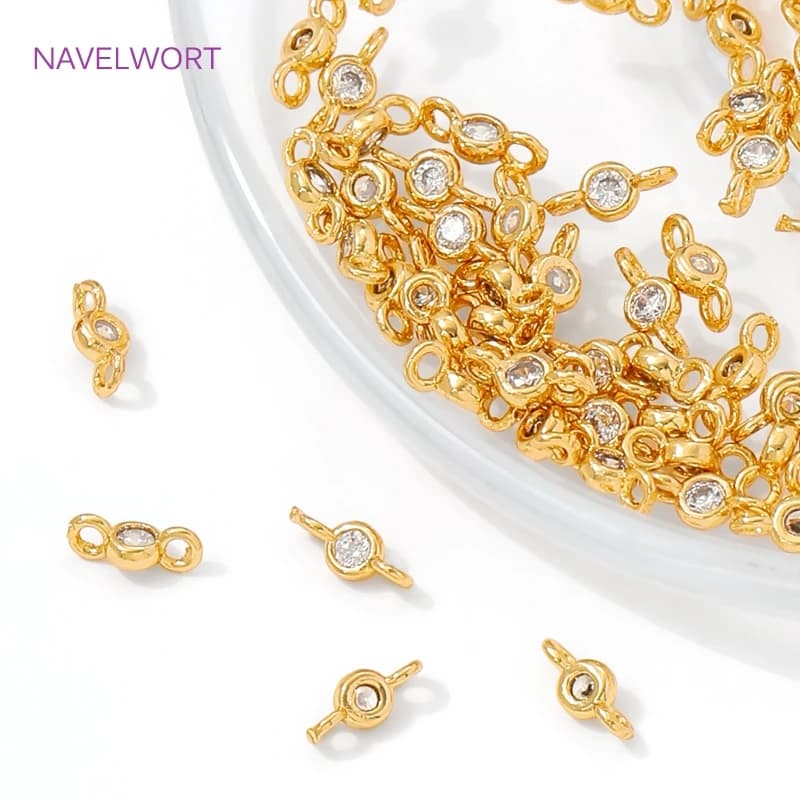 18K gold plated brass connectors with zircons for jewelry creation, brass connectors, DIY supplies for creating earrings, jewelry connectors