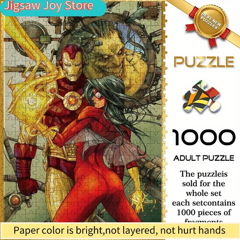 Puzzle senza cuciture a tema Marvel Iron Man W26.1.8-67, con Iron Man in una scena di battaglia meccanica, puzzle resistente e spesso