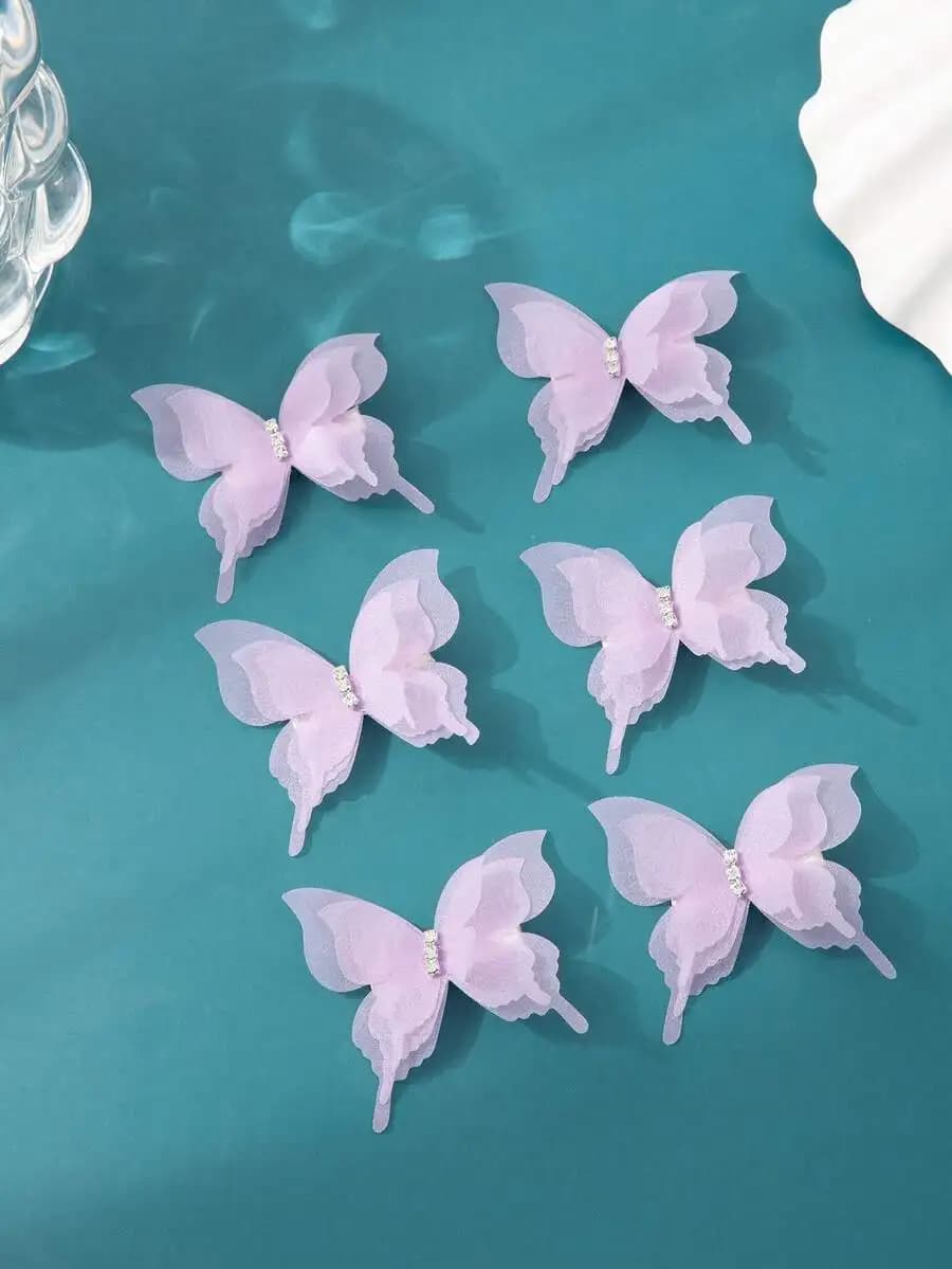 6pcs Lace Double Layer Butterfly Hair Clips For Women Daily Use Hair Accessories