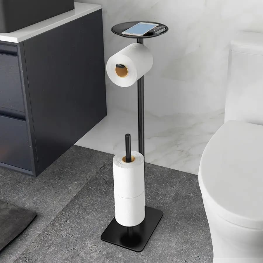Supporto porta carta per dispenser per rotoli igienici da pavimento per bagno, 4 rotoli di riserva, con ripiano superiore per celle P