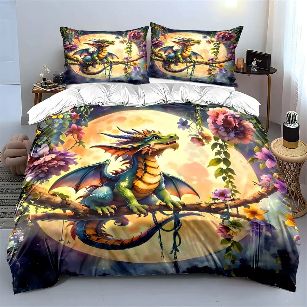 Set Decorativo Fantasy Drago, Set di Biancheria da Letto Morbido e Delicato sulla Pelle, Include 1 Copripiumino e 2 Federe, Regalo