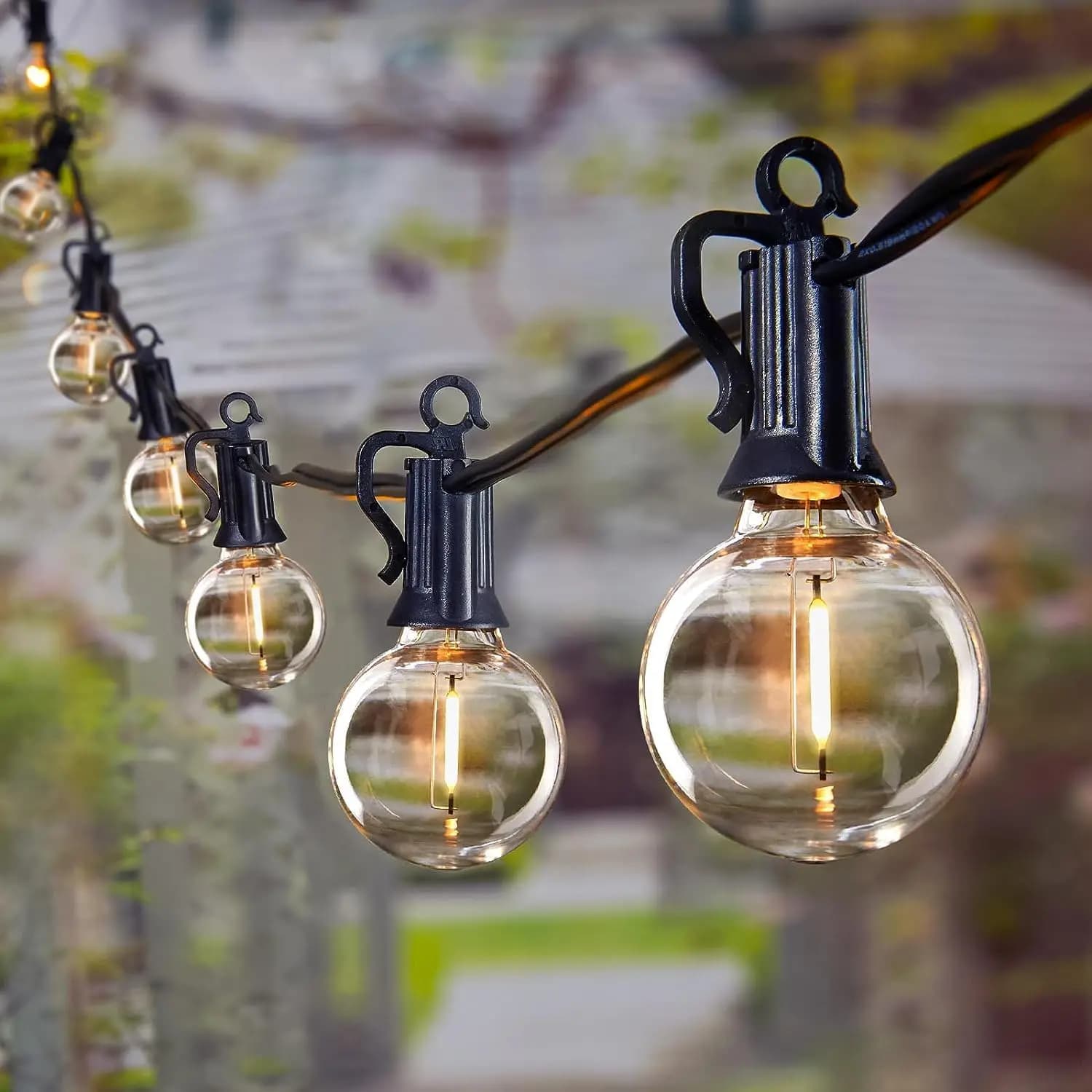 Luci a stringa LED da esterno da 33 metri, 52 lampadine Edison infrangibili, impermeabili e collegabili per decorazioni natalizie, feste, balconi e giardini.
